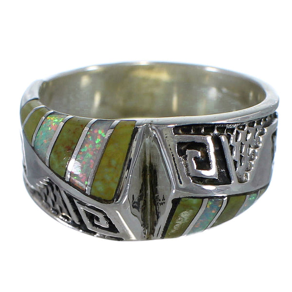 Sterling Silver Turquoise Opal Water Wave Ring Size 7-3/4 EX56546